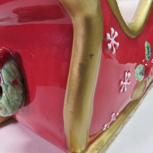 Fitz and Floyd Festive Bells ceramic sled w floral tray Holiday Christmas Decor - Picture 6 of 12